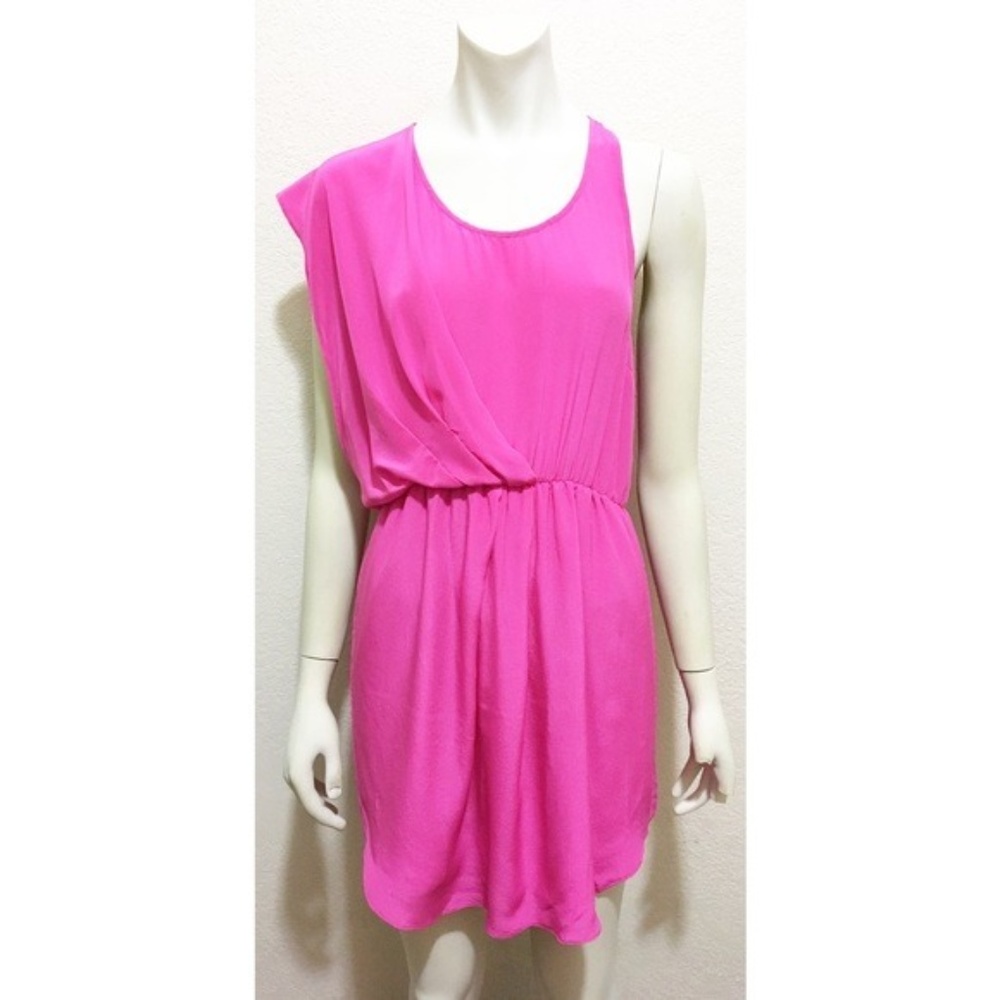 Greylin Small Pink Silk Drape Scoop Neck Dress